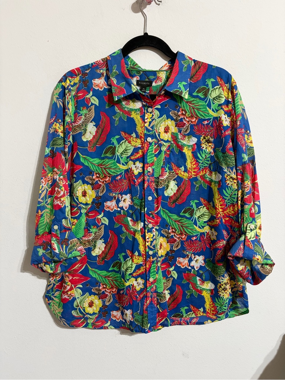 Talbots Woman Blue Tropical Floral Cotton Button Front Shirt
Botanical Blouse XL - Picture 3 of 11